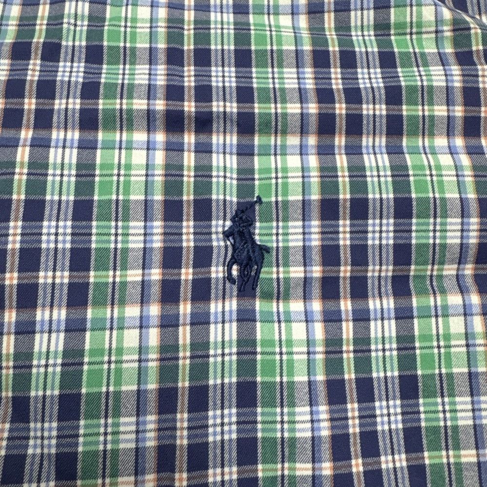 Ralph Lauren Sz M Button Front Shirt Performance Nylon Stretch Blue Green Plaid - Picture 2 of 6